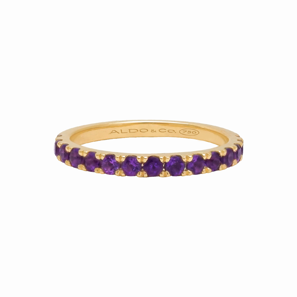 Anillo en oro amarillo 18K medio reviere con amatistas 0.45 ct