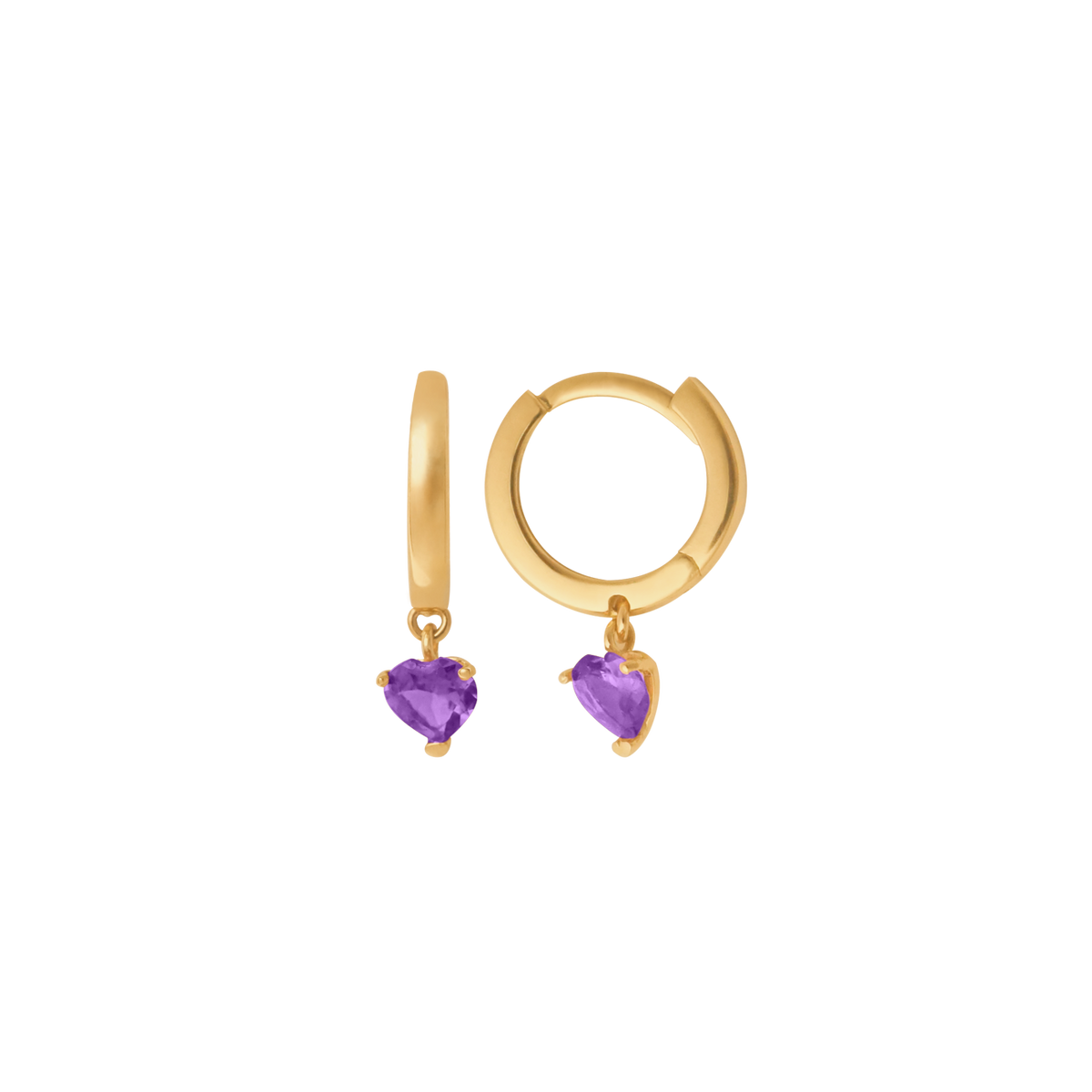 Aretes argollas niña en oro amarillo de 18k con amatista