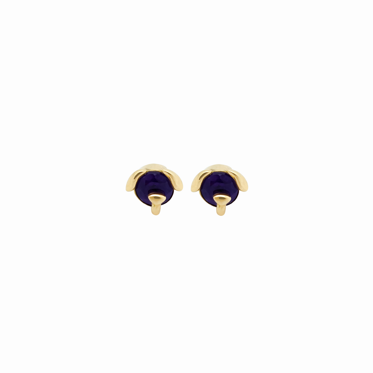 Aretes oro amarillo 18K perro con orejitas colgadas con amatista