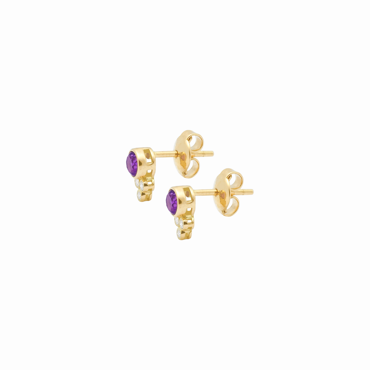 Aretes oro amarillo 18K con amatistas y brillantes