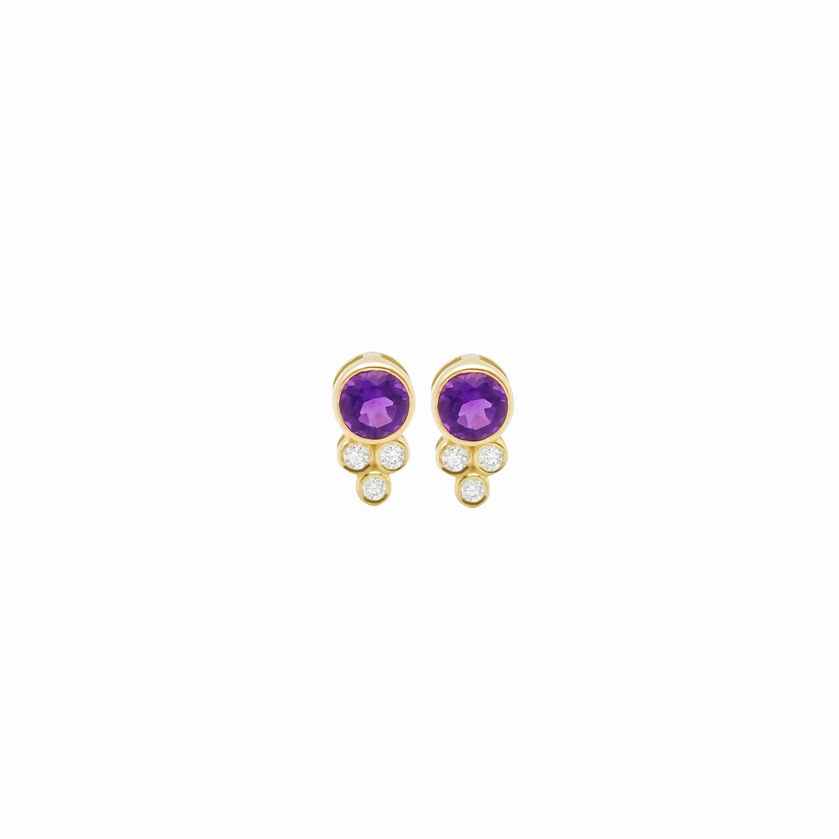 Aretes oro amarillo 18K con amatistas y brillantes