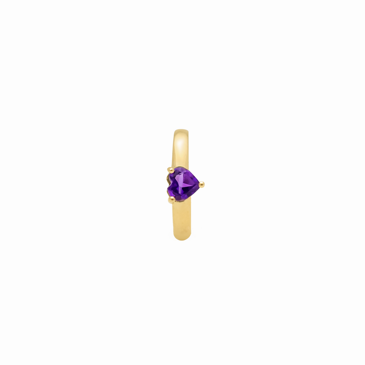 Medio arete piercing en oro amarillo 18K oval semiabrierto con amatista corazón