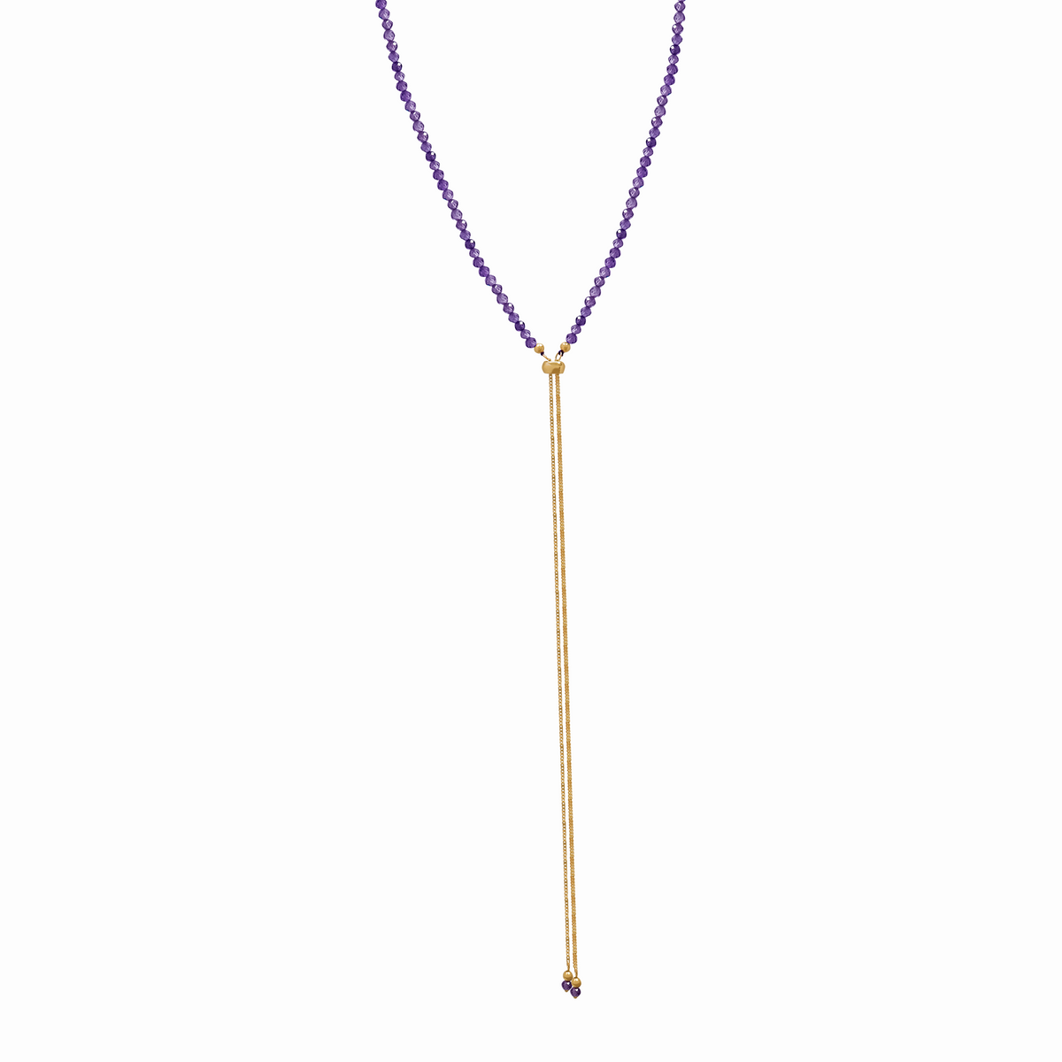 Collar en oro amarillo 18K con cuentas amatistas y cadena Franco