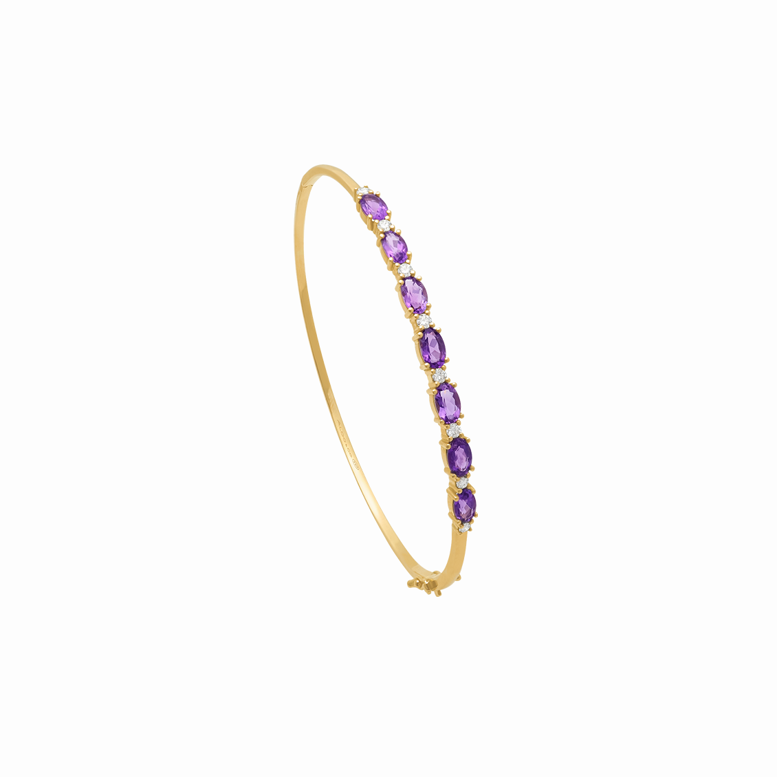 Pulsera en oro amarillo 18K bangle con amatistas ovales y brillantes