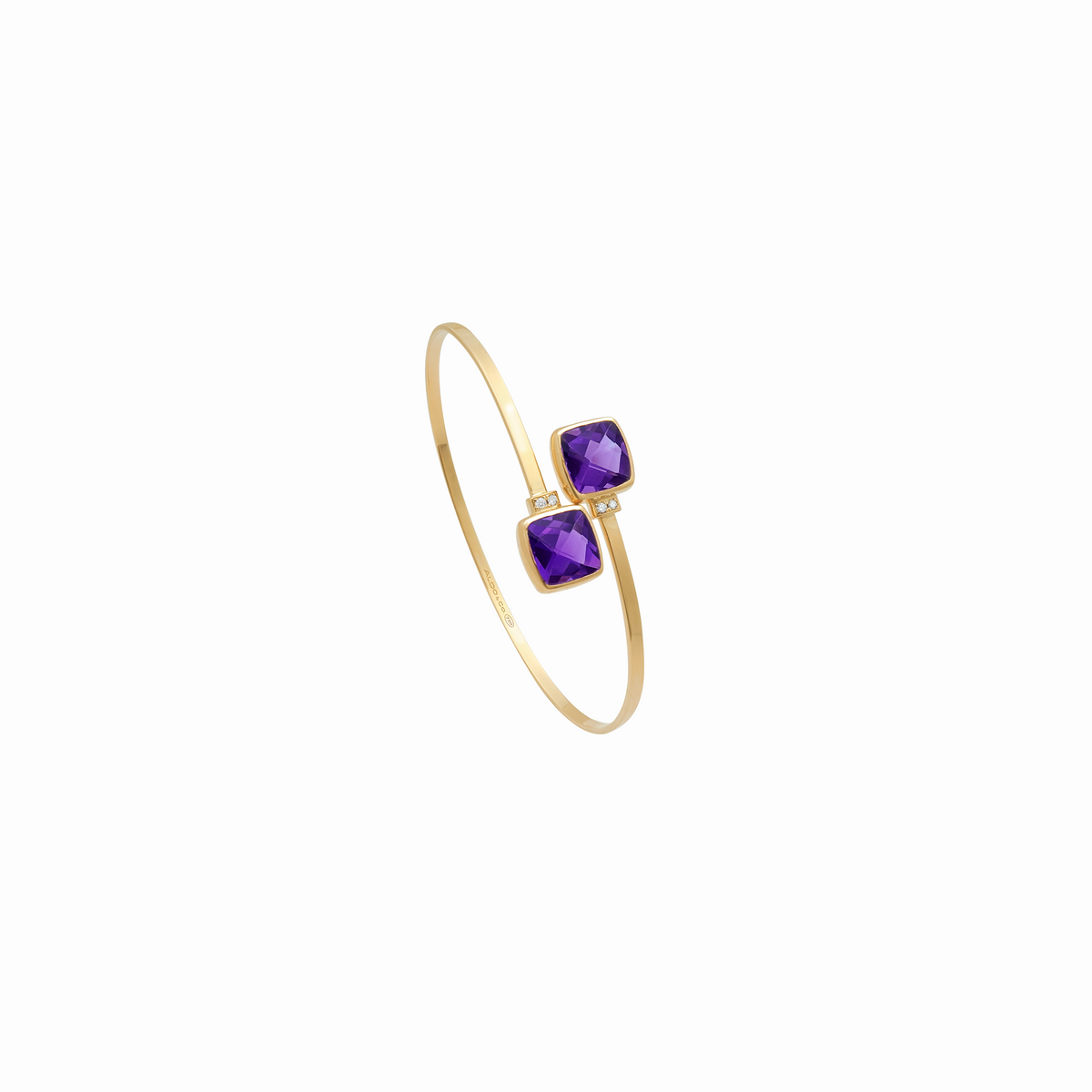 Pulsera en oro amarillo 18K cruzada y amatistas cushion y brillantes