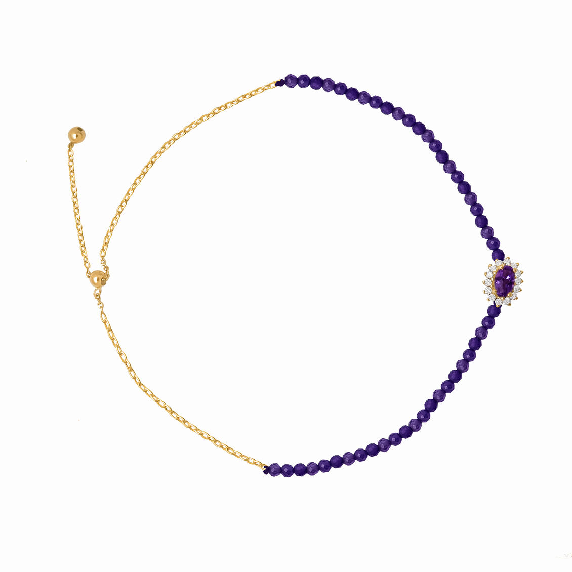 Pulsera en oro amarillo 18K con dije Lady y amatistas