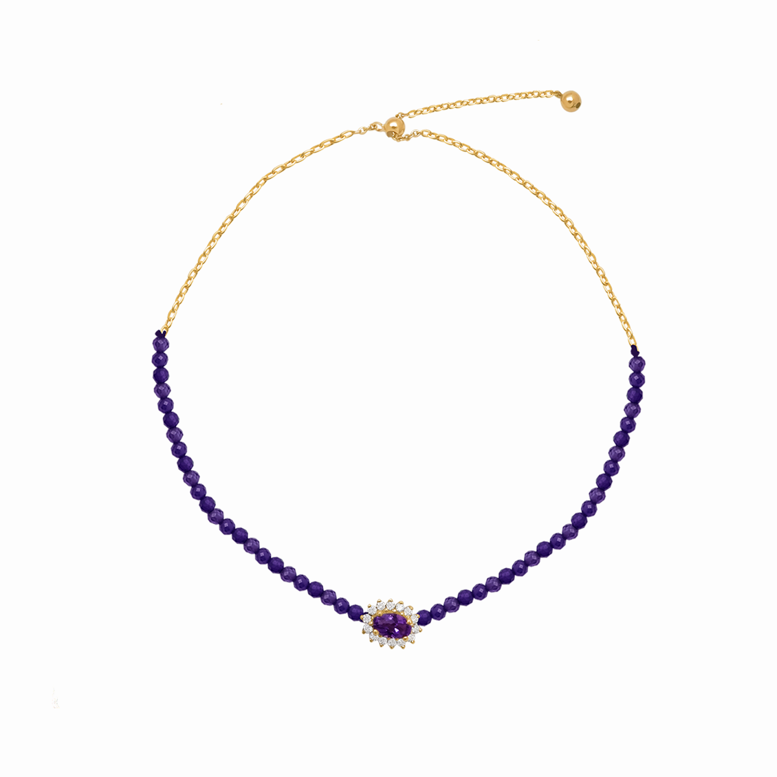 Pulsera en oro amarillo 18K con dije Lady Di y amatistas