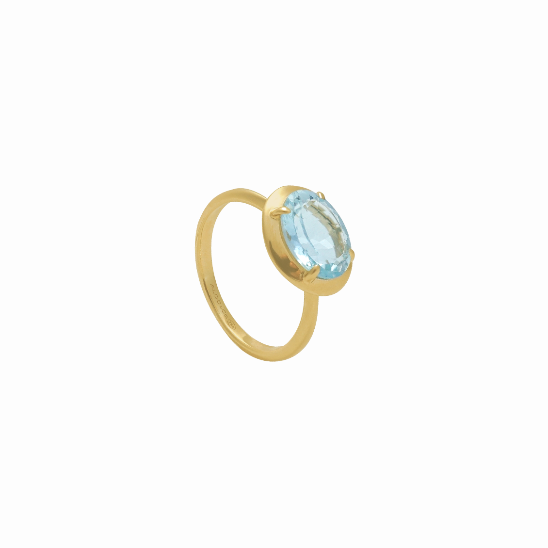 Anillo en oro amarillo de 18K con aquamarina oval de aro liso