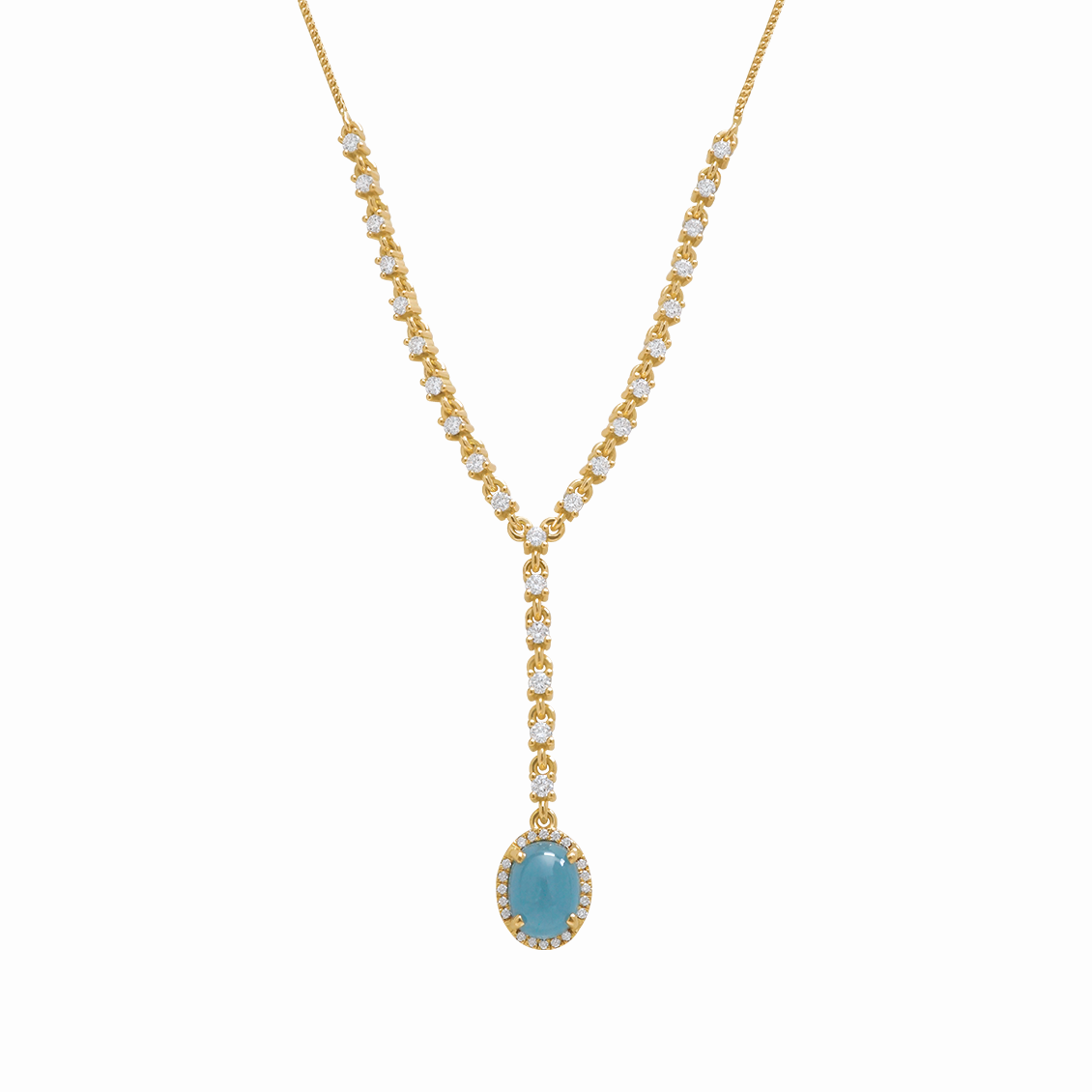 Collar en oro amarillo 18K aguamarina cabuchón con brillantes