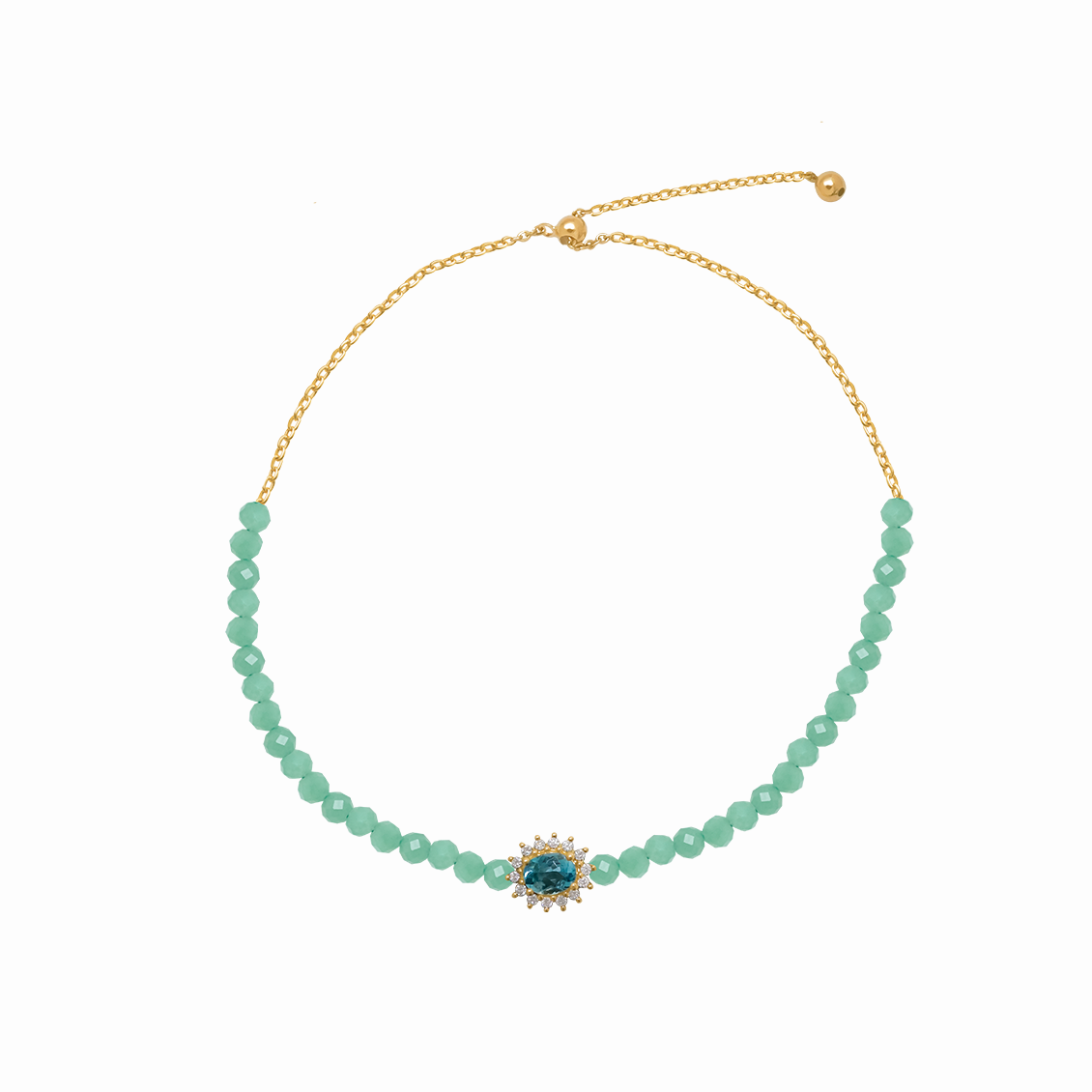 Pulsera en oro amarillo 18K con dije Lady Di y cuentas agatas regulables
