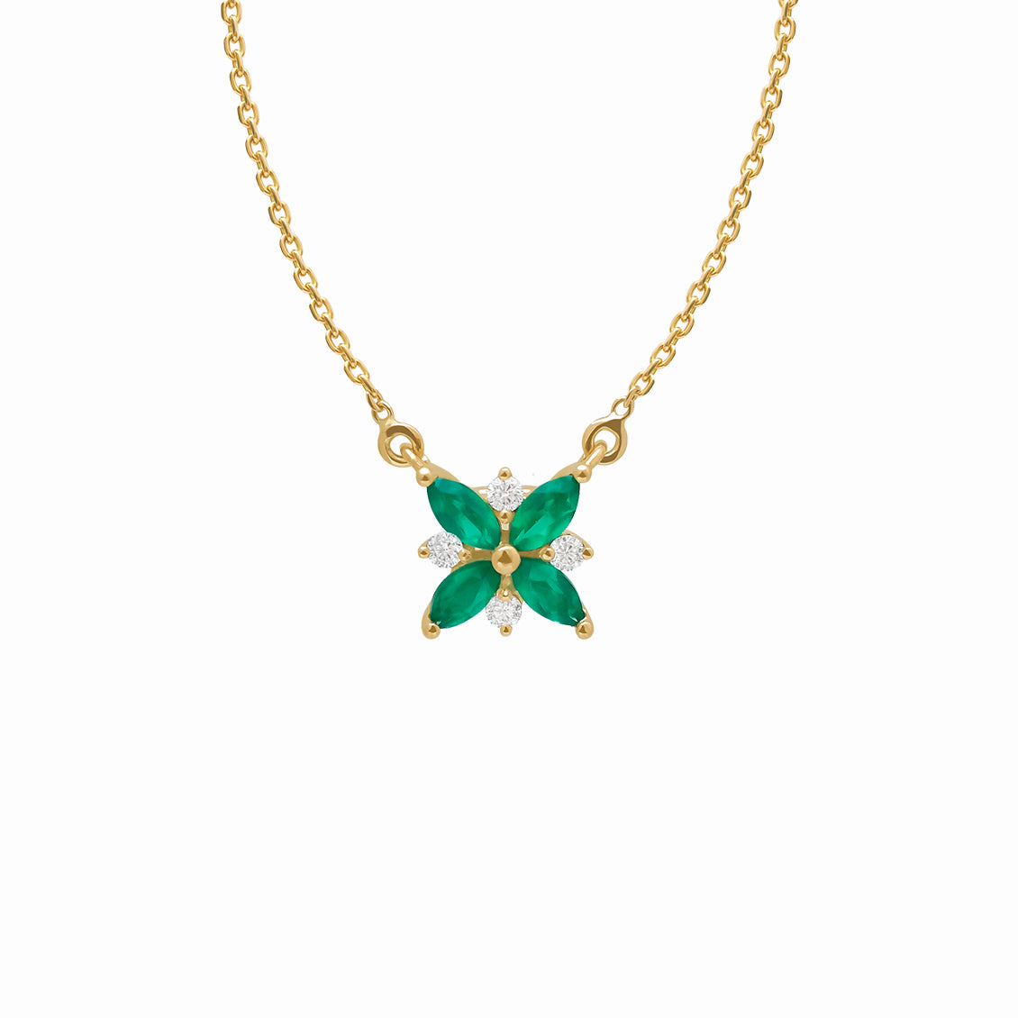 Collar en oro amarillo 18K flor agata marquises y brillantes