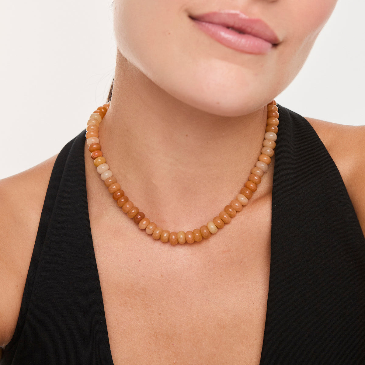 Collar marea de agata carnalinas y broche de oro 18K