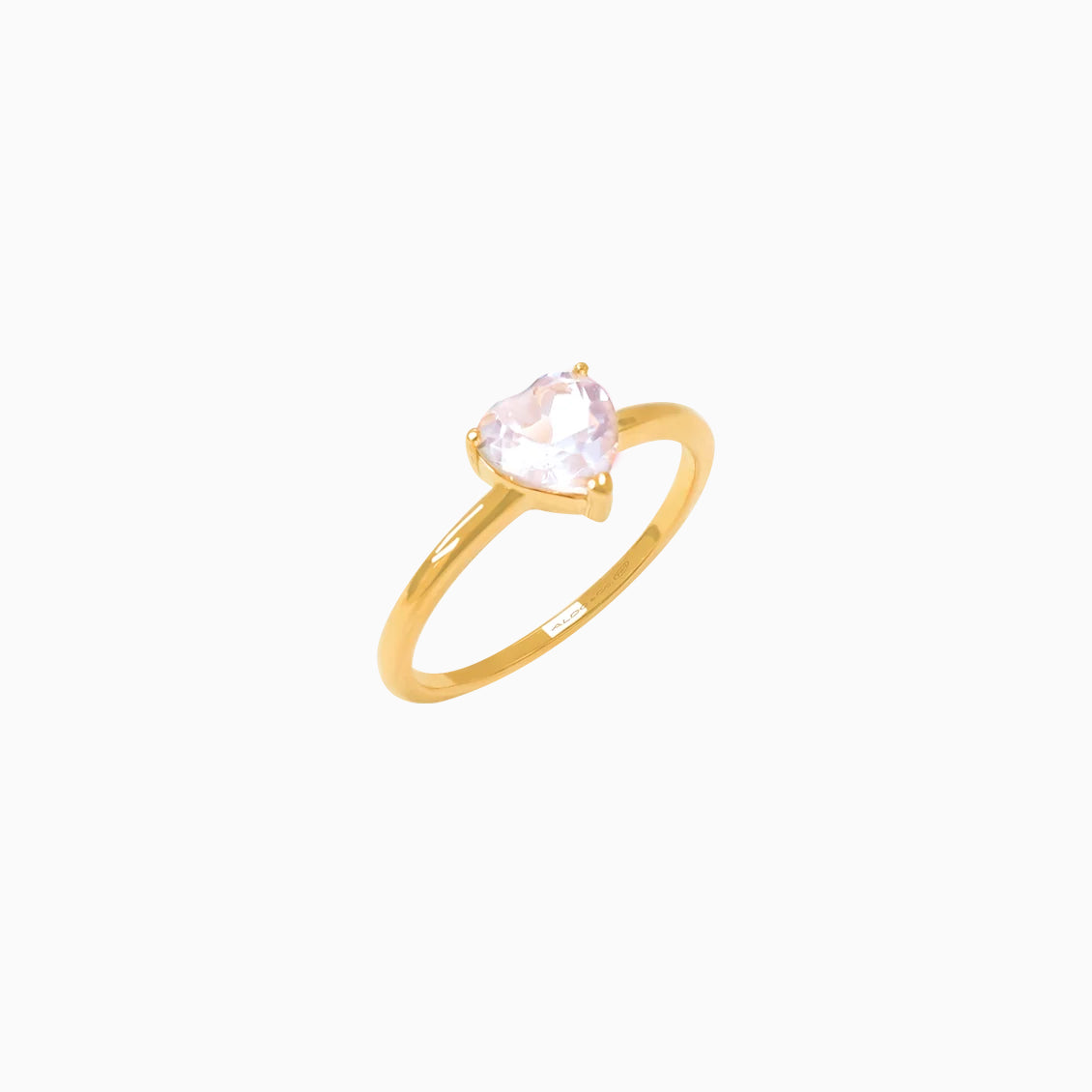 Anillo oro amarillo de 18K con cuarzo rosado corazón