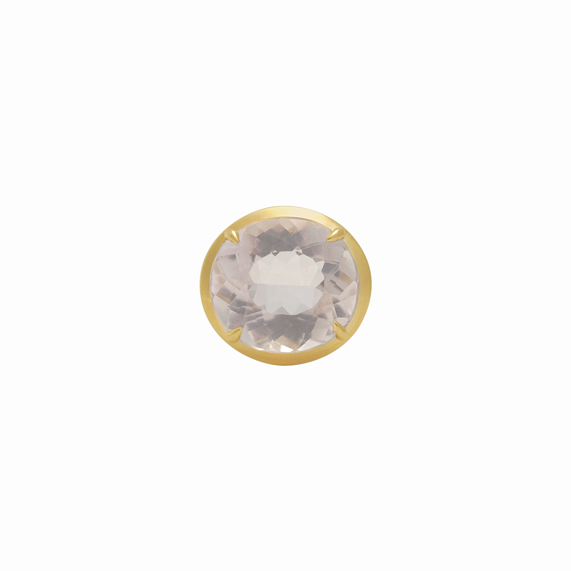Anillo en oro amarillo 18K con cuarzo rosado oval y aro liso