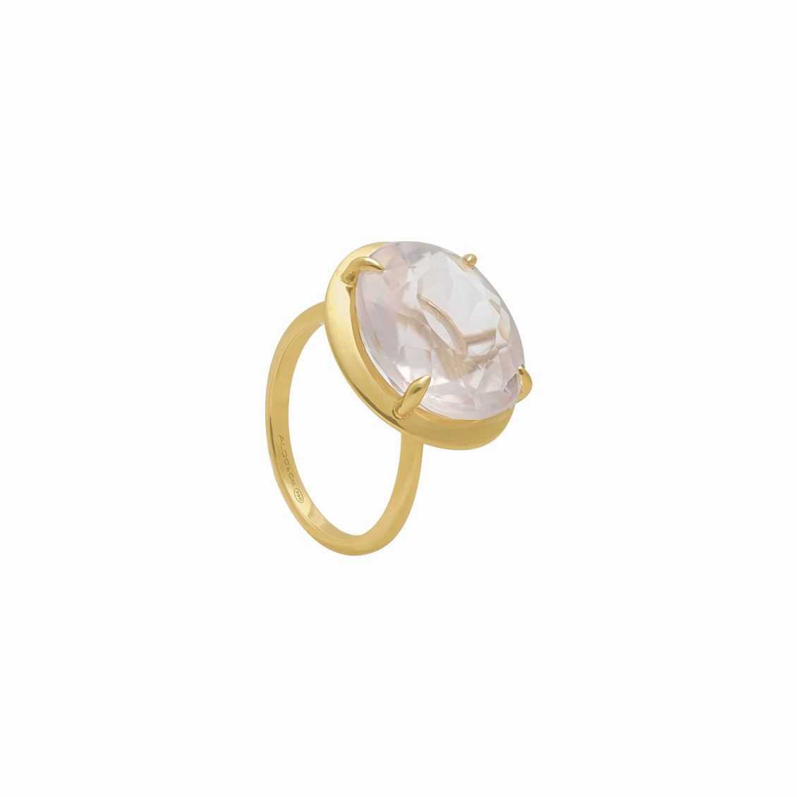 Anillo en oro amarillo 18K con cuarzo rosado oval y aro liso