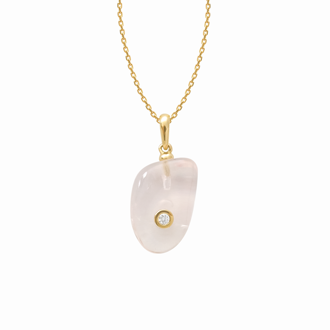Dije en oro amarillo 18K con cuarzo rosa Nugget