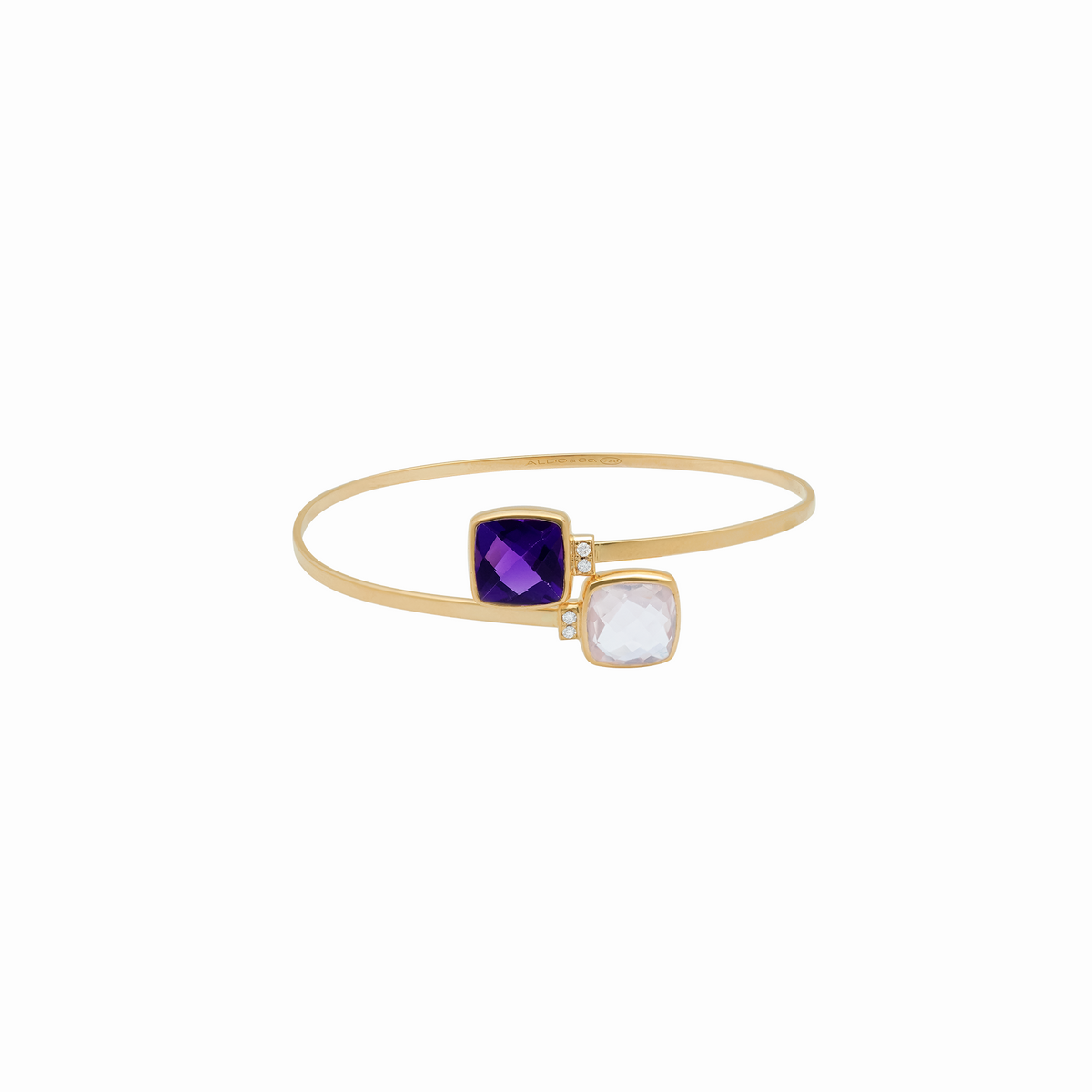 Pulsera en oro amarillo 18K con cuarzo rosa, amatista y brillantes