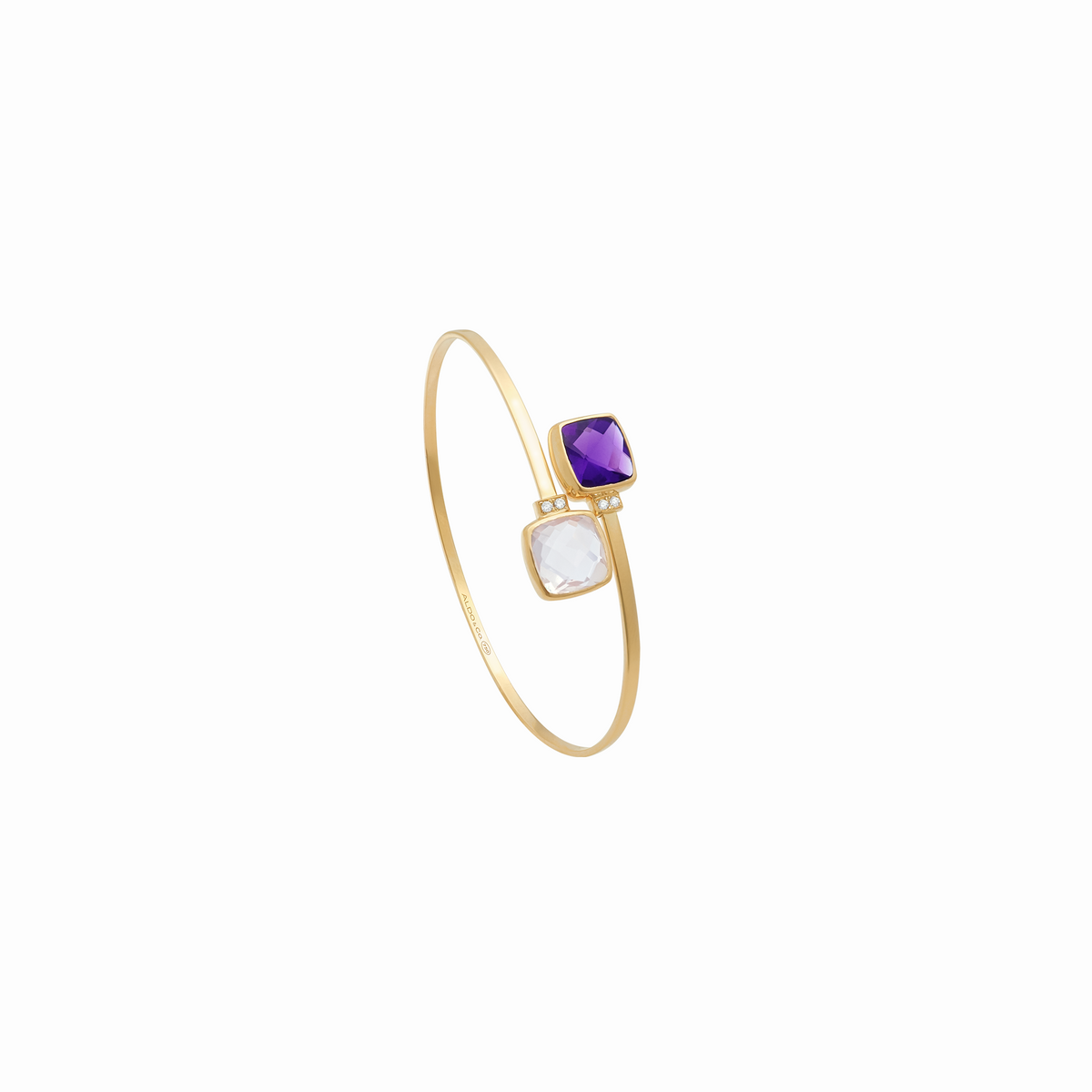 Pulsera en oro amarillo 18K con cuarzo rosa, amatista y brillantes