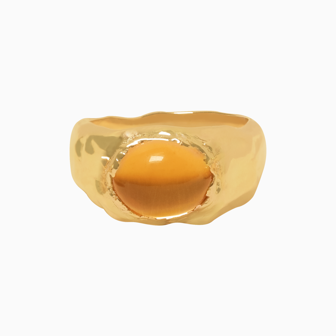Anillo Bold chevalier orgánico en oro amarillo de 18K con citrino oval