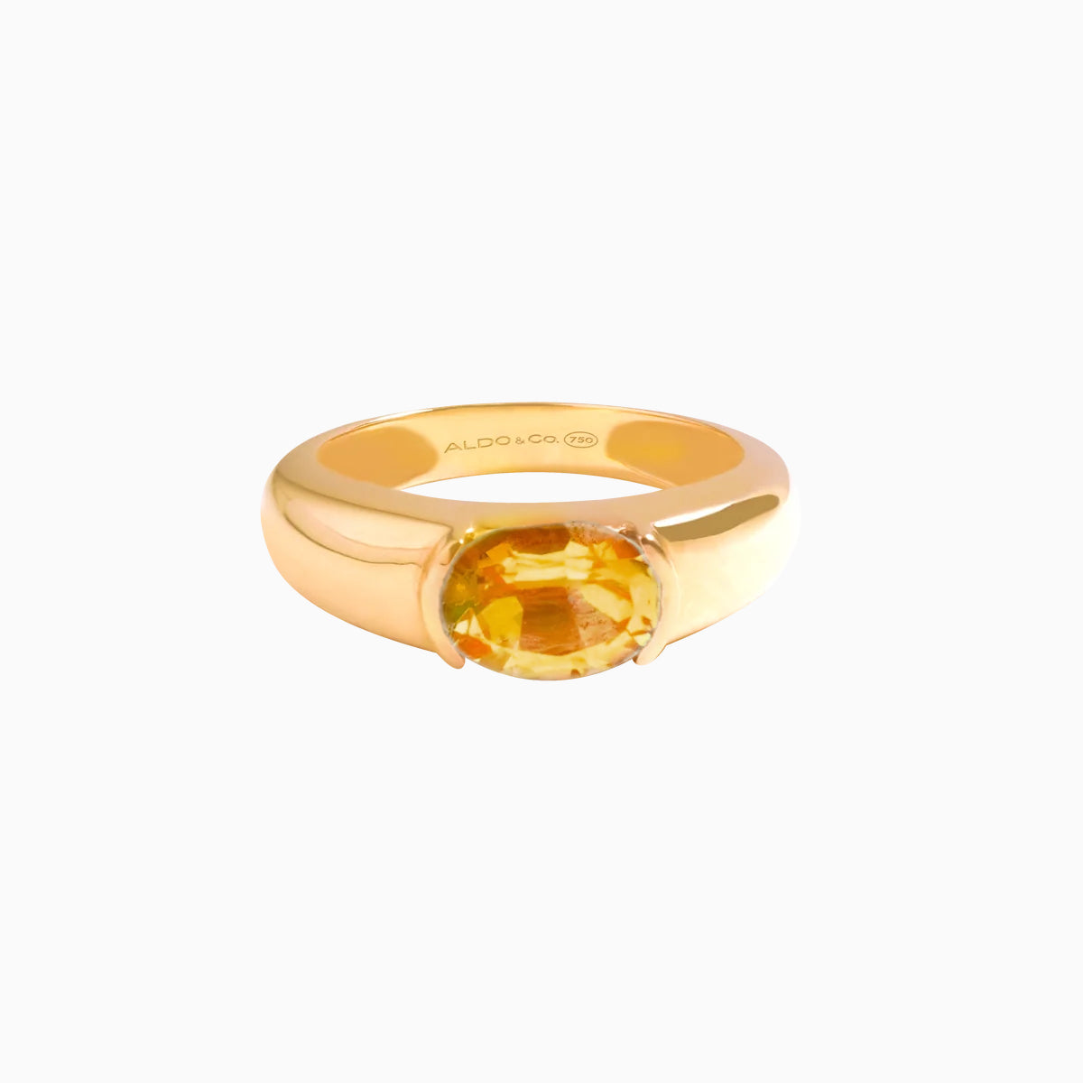 Anillo en oro amarillo de 18K aro grueso con citrino oval