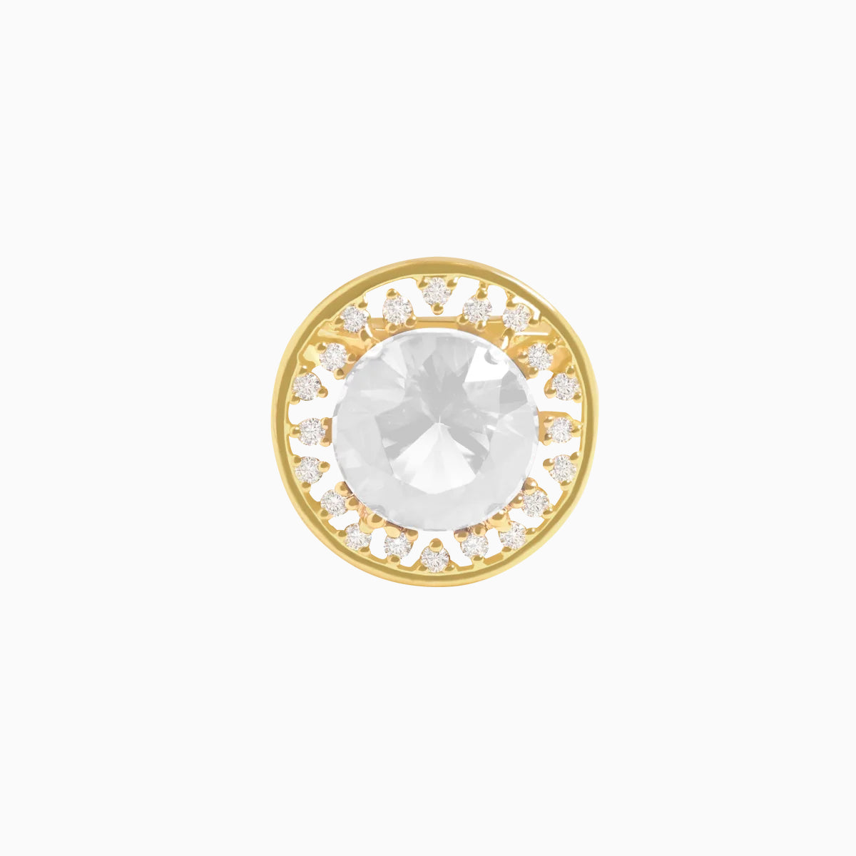 Anillo en oro amarillo de 18K redondo calado con cuarzo cristal redondo