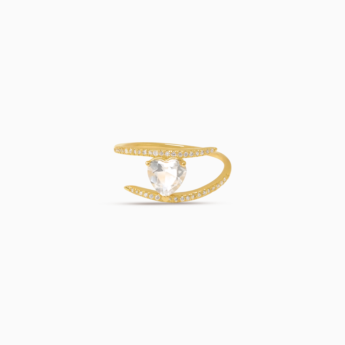 Anillo oro amarillo 18K cuarzo cristal corazón