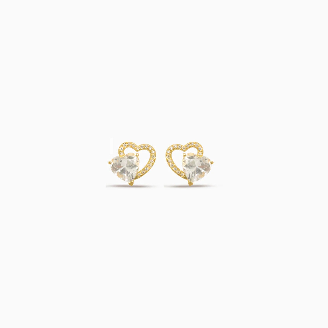 Aretes oro amarillo 18K corazón calado con brillantes