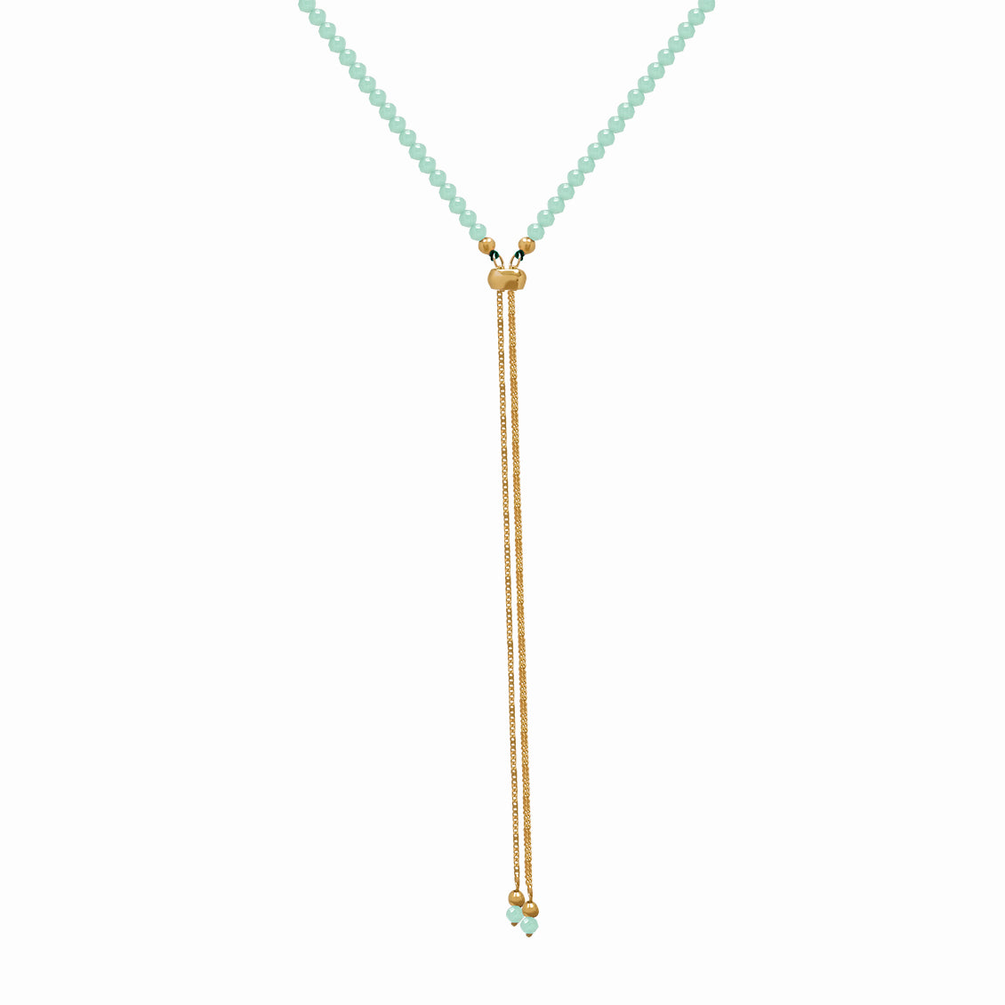 Collar en oro amarillo 18K con cuentas aventurinas en V y con cadena Franco