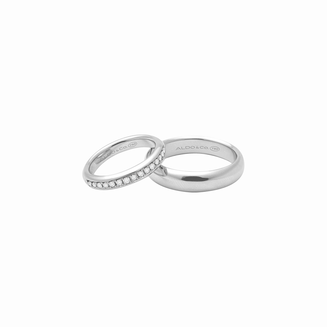 Alianzas en oro blanco de 18K avellanadas de 3.5mm medio riviere