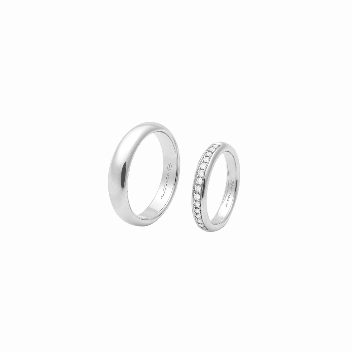Alianzas en oro blanco de 18K avellanadas de 3.5mm medio riviere