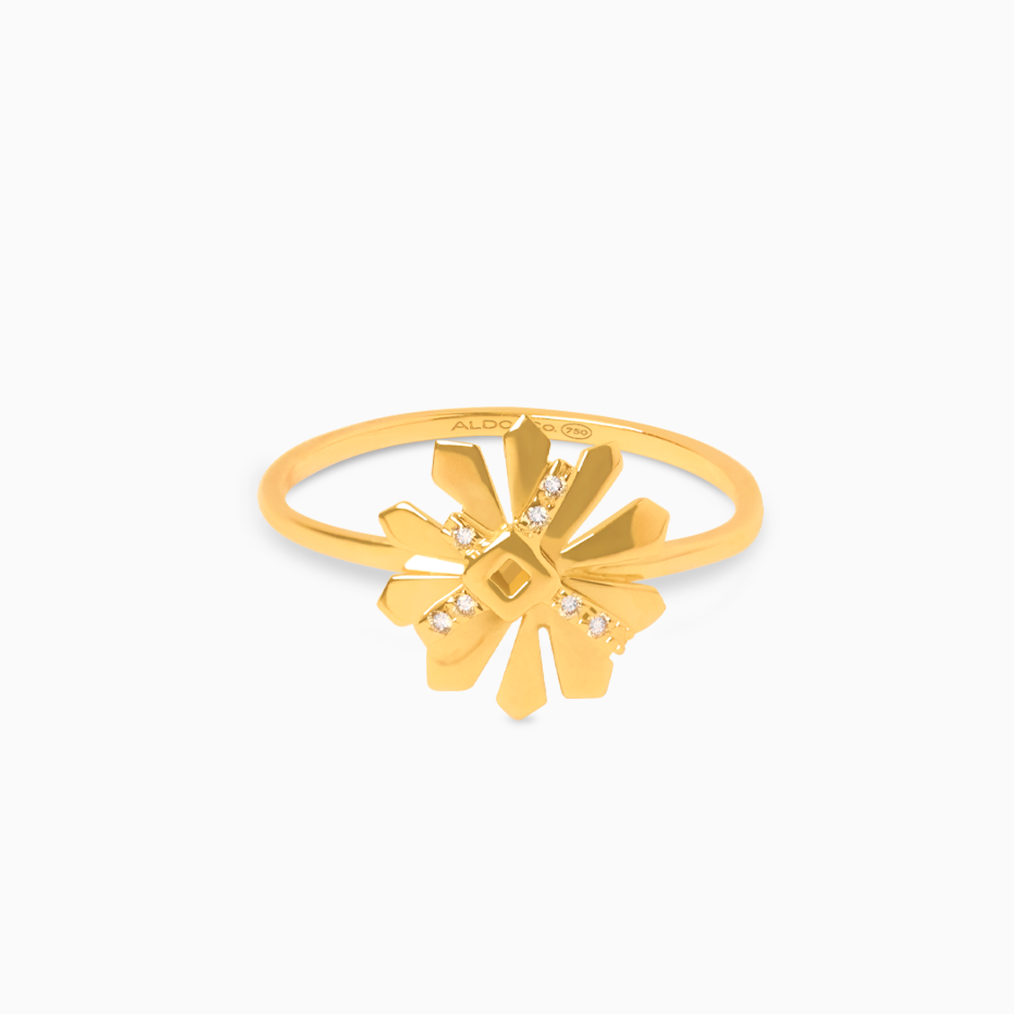 Anillo Magic en oro amarillo de 18K flor geométrica con brillantes