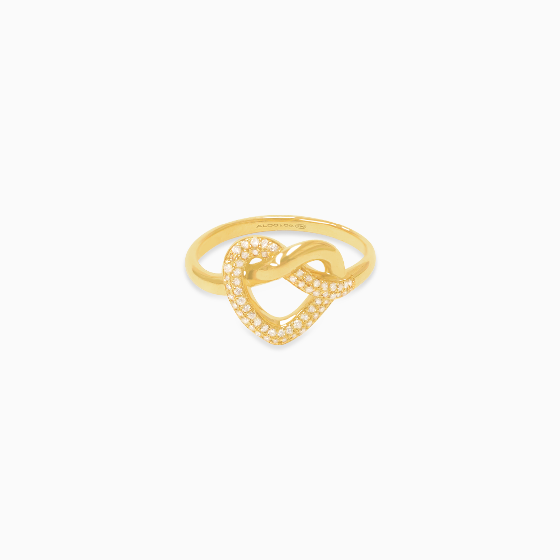 Anillo oro amarillo 18K nudo corazón calado con brillantes