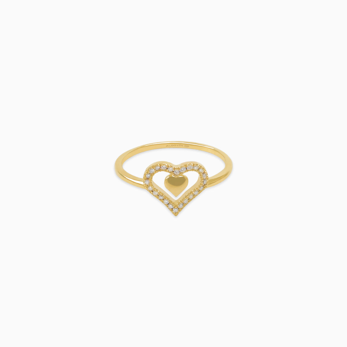 Anillo oro amarillo 18K corazón calado con brillantes