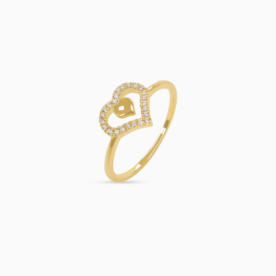 Anillo oro amarillo 18K corazón calado con brillantes