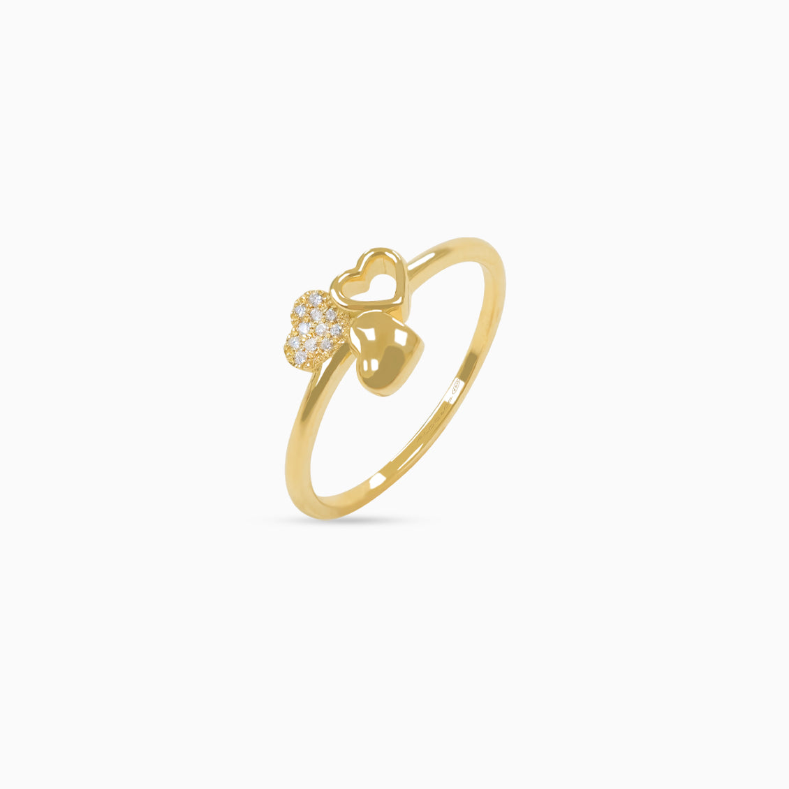 Anillo oro amarillo 18K con 3 corazones