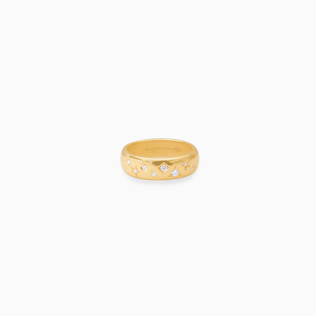 Anillo oro amarillo 18K avellanado con formas en bajo relieve