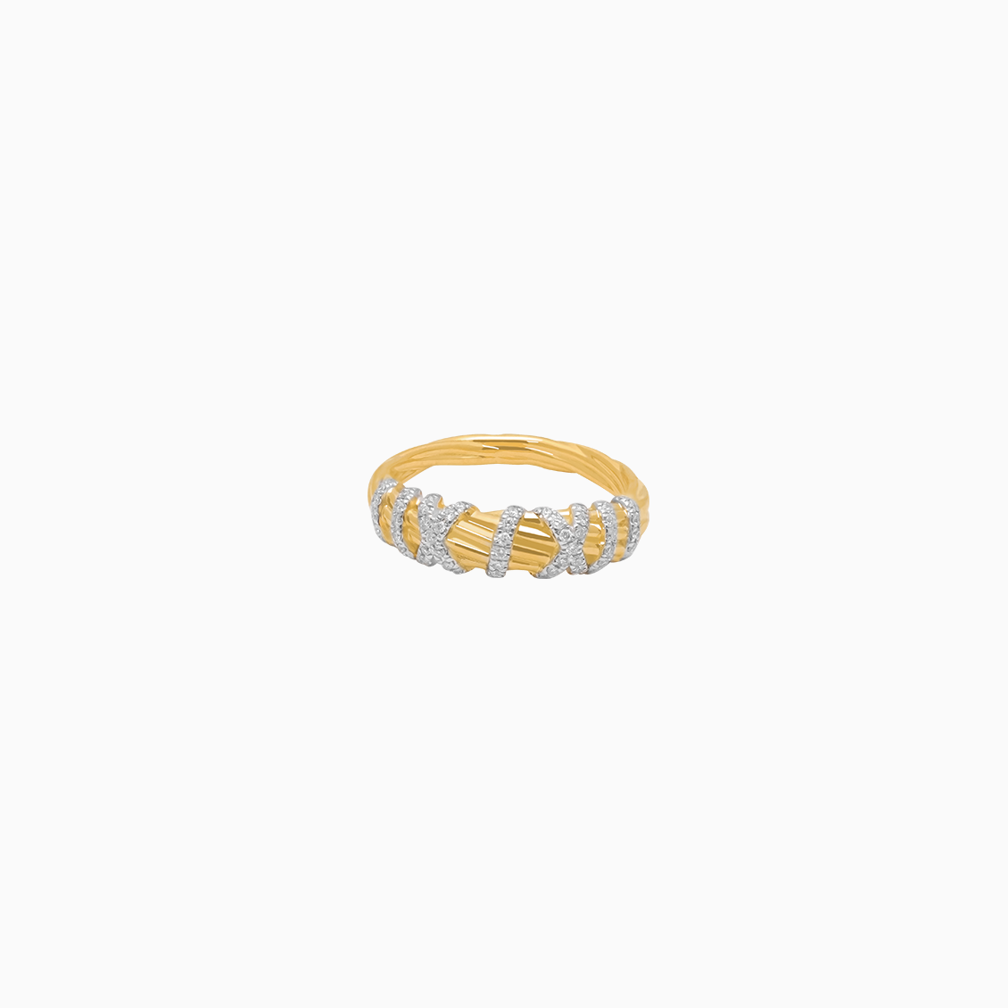 Anillo oro amarillo 18K entorchado asimetrico con brillantes