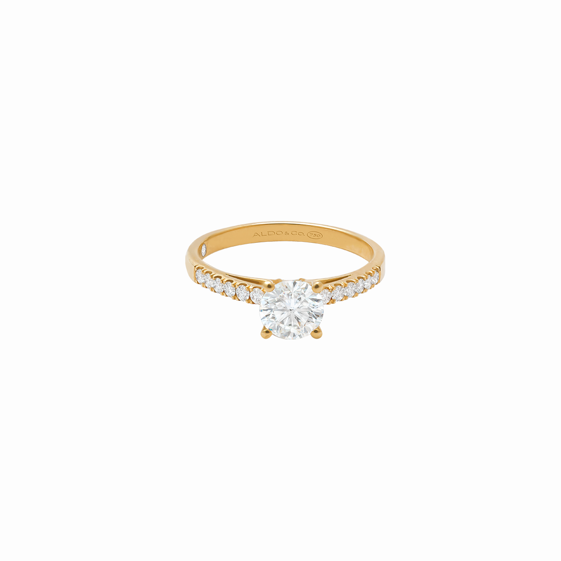 Anillo en oro amarillo 18K modelo emperatriz con brillante de 0.60 ct y brill. laterales.