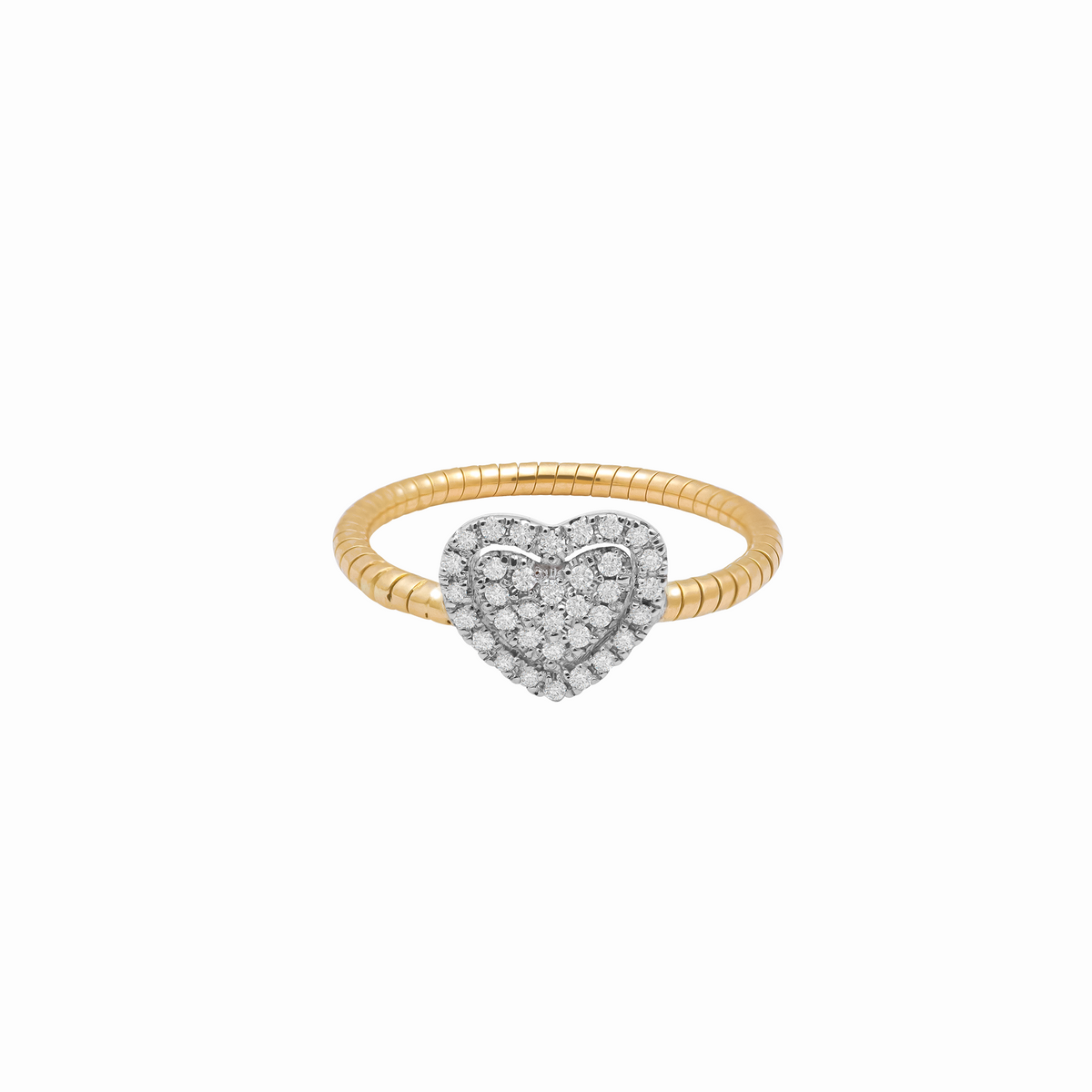Anillo oro amarillo 18K con dije corazón y brillantes