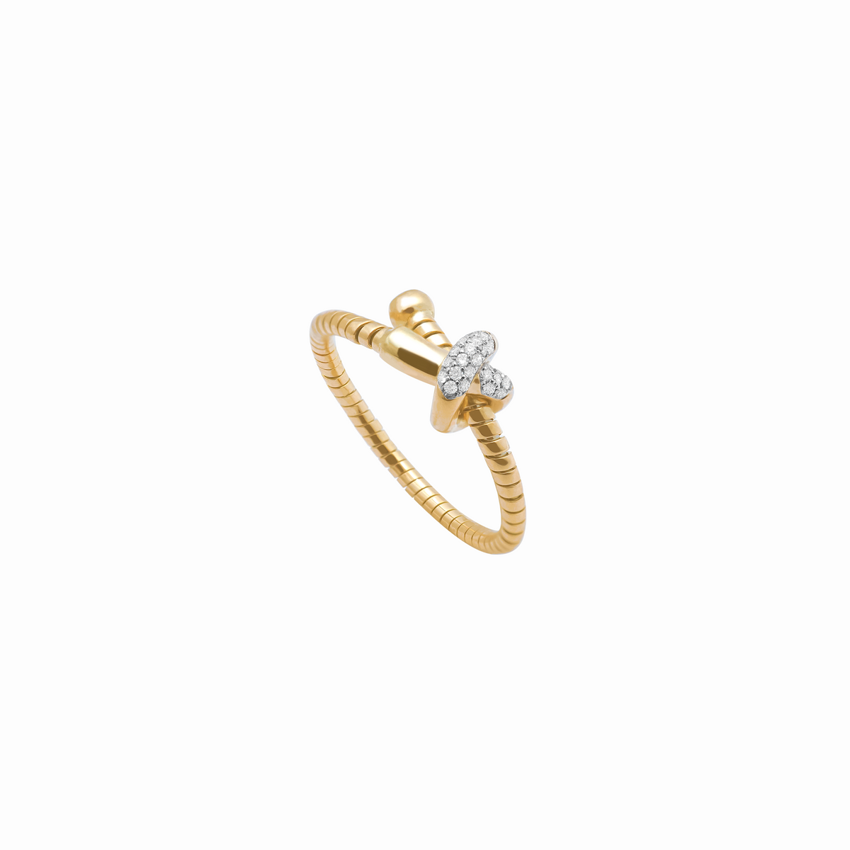 Anillo en oro amarillo 18K entorchado con nudo y brillantes
