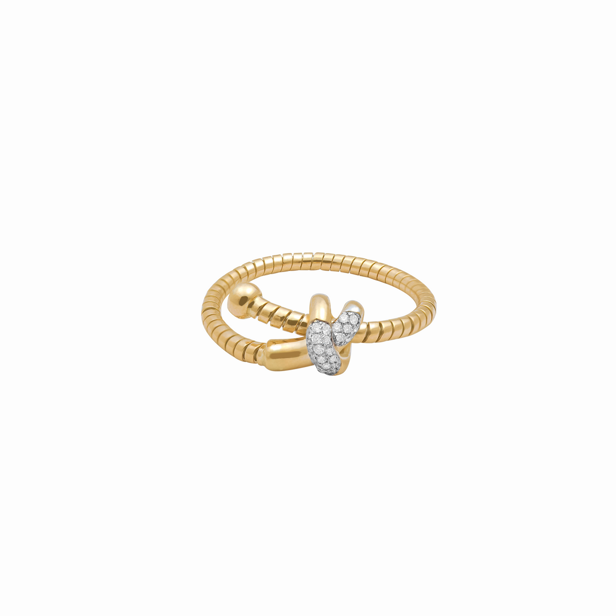 Anillo en oro amarillo 18K entorchado con nudo y brillantes