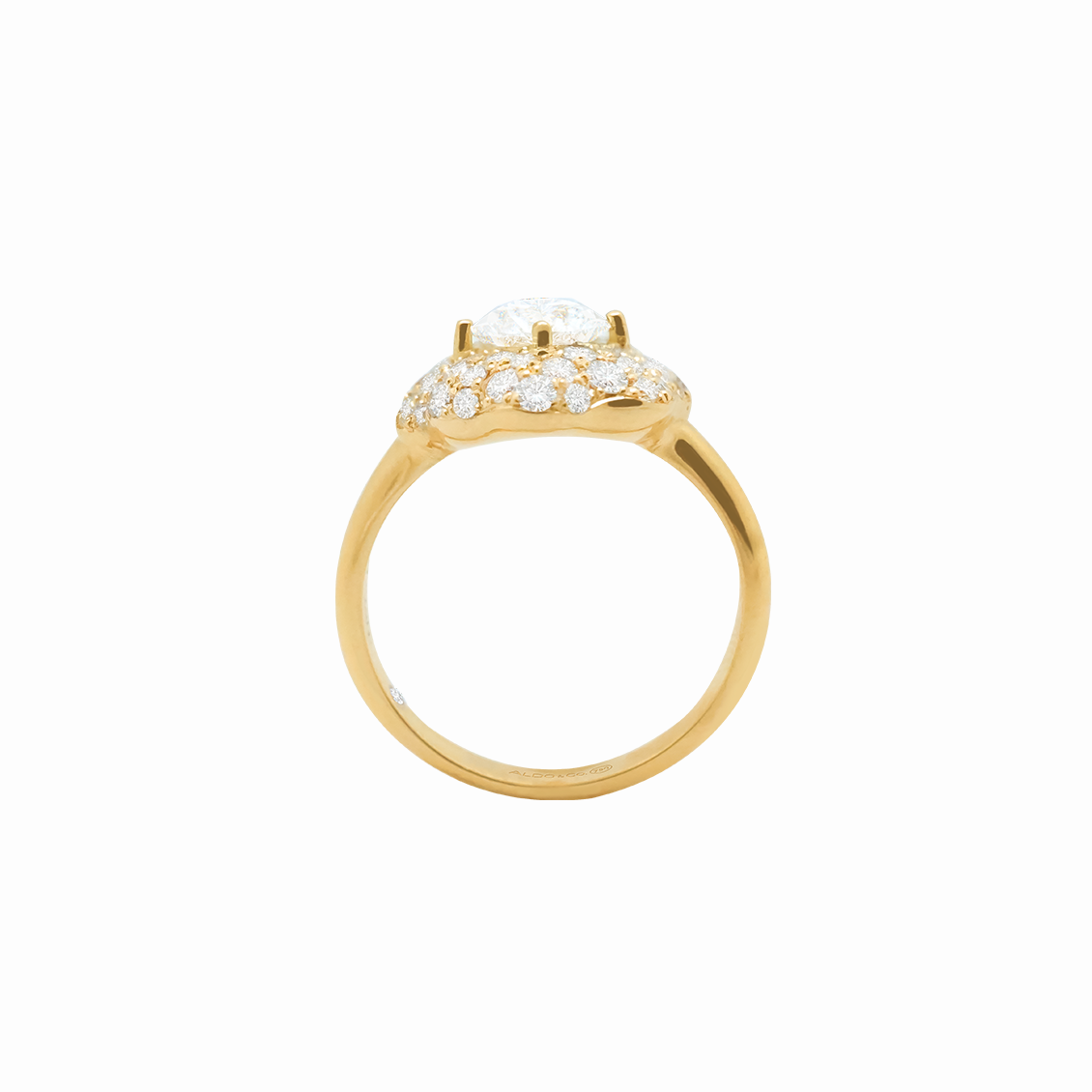 Anillo en oro amarillo 18K modelo floral con GIA full pavé