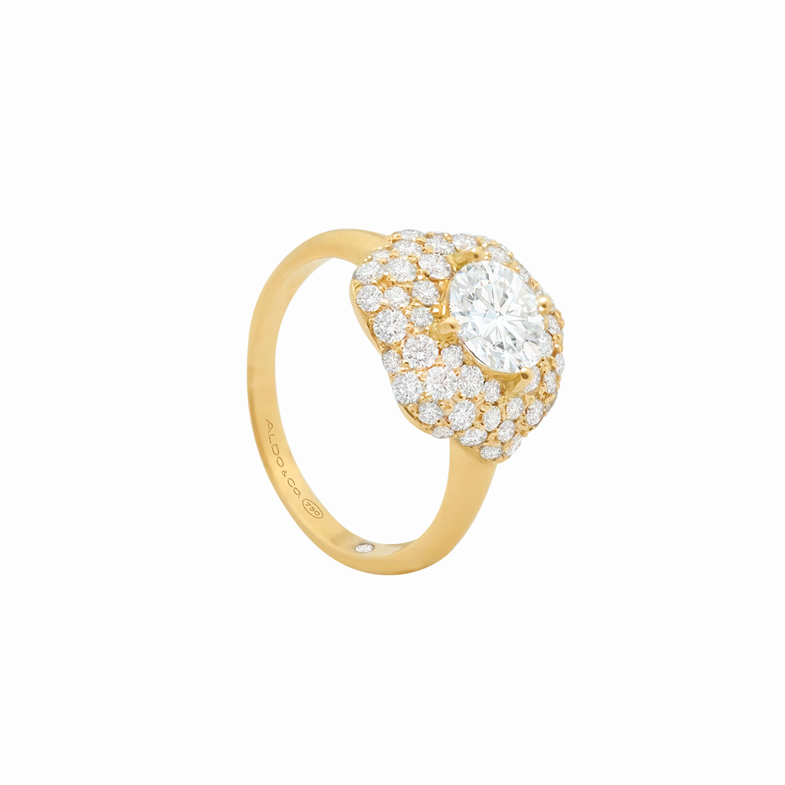 Anillo en oro amarillo 18K modelo floral con GIA full pavé