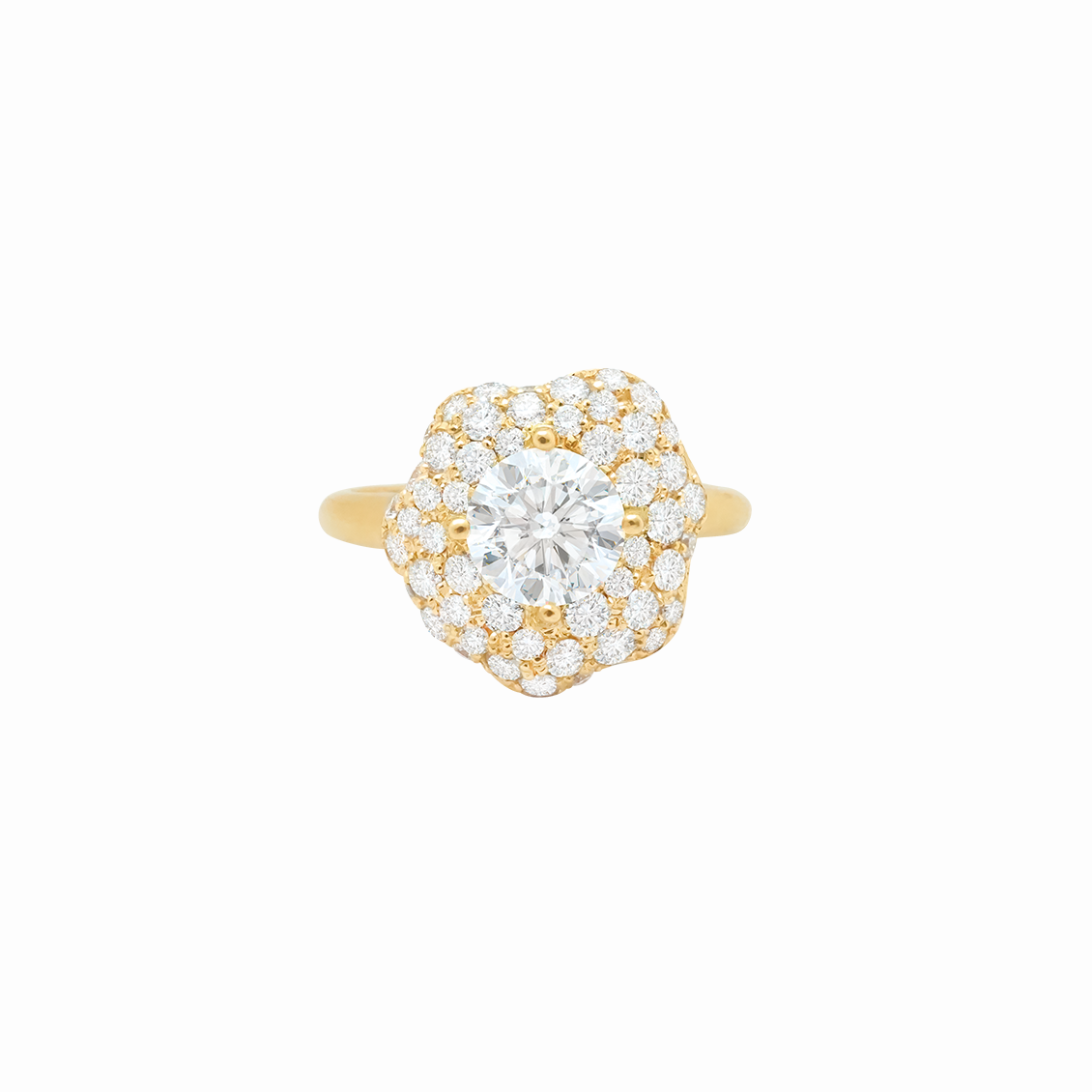 Anillo en oro amarillo 18K modelo floral con GIA full pavé