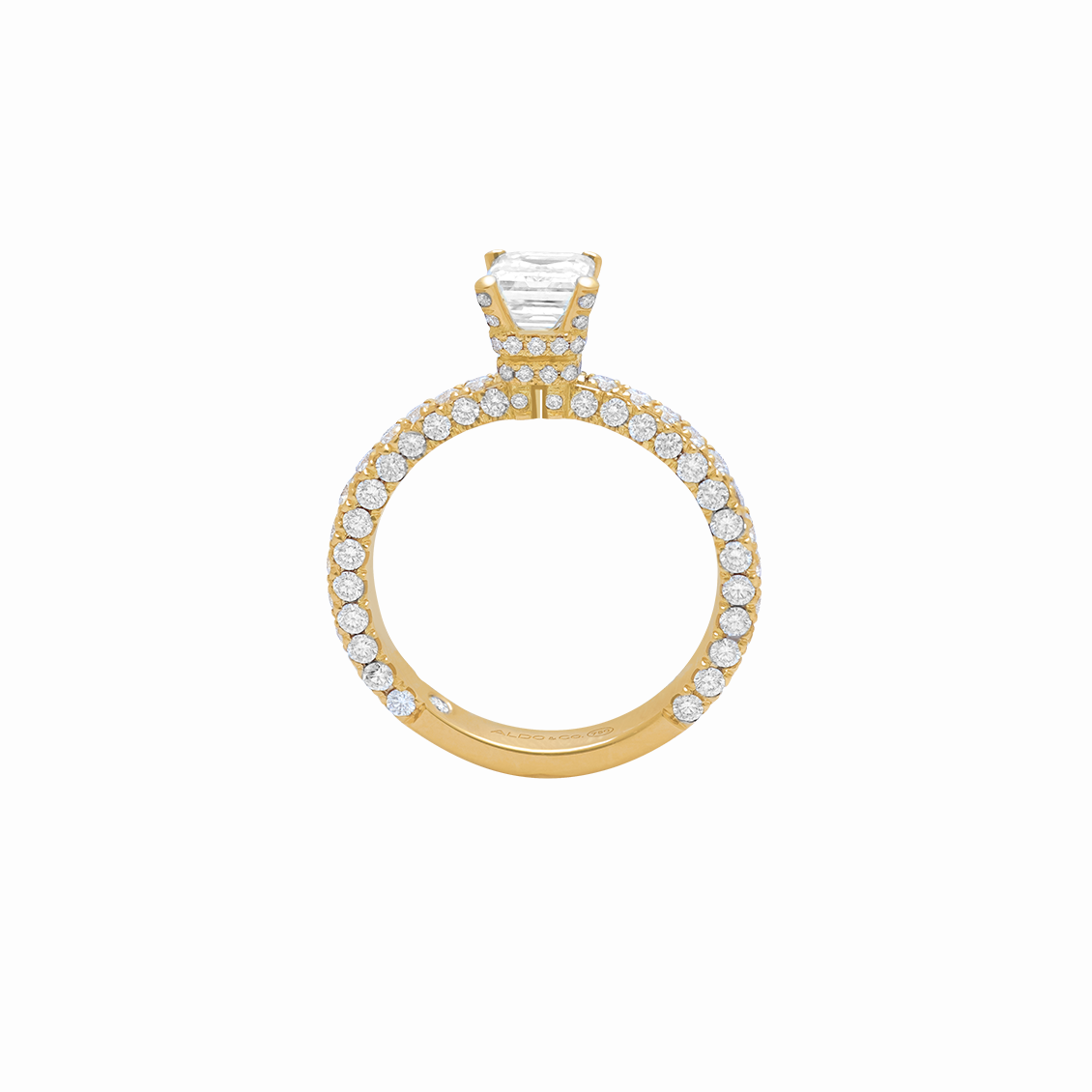 Anillo de compromiso en oro amarillo de 18K modelo Solitario premium con brillantes laterales e interno