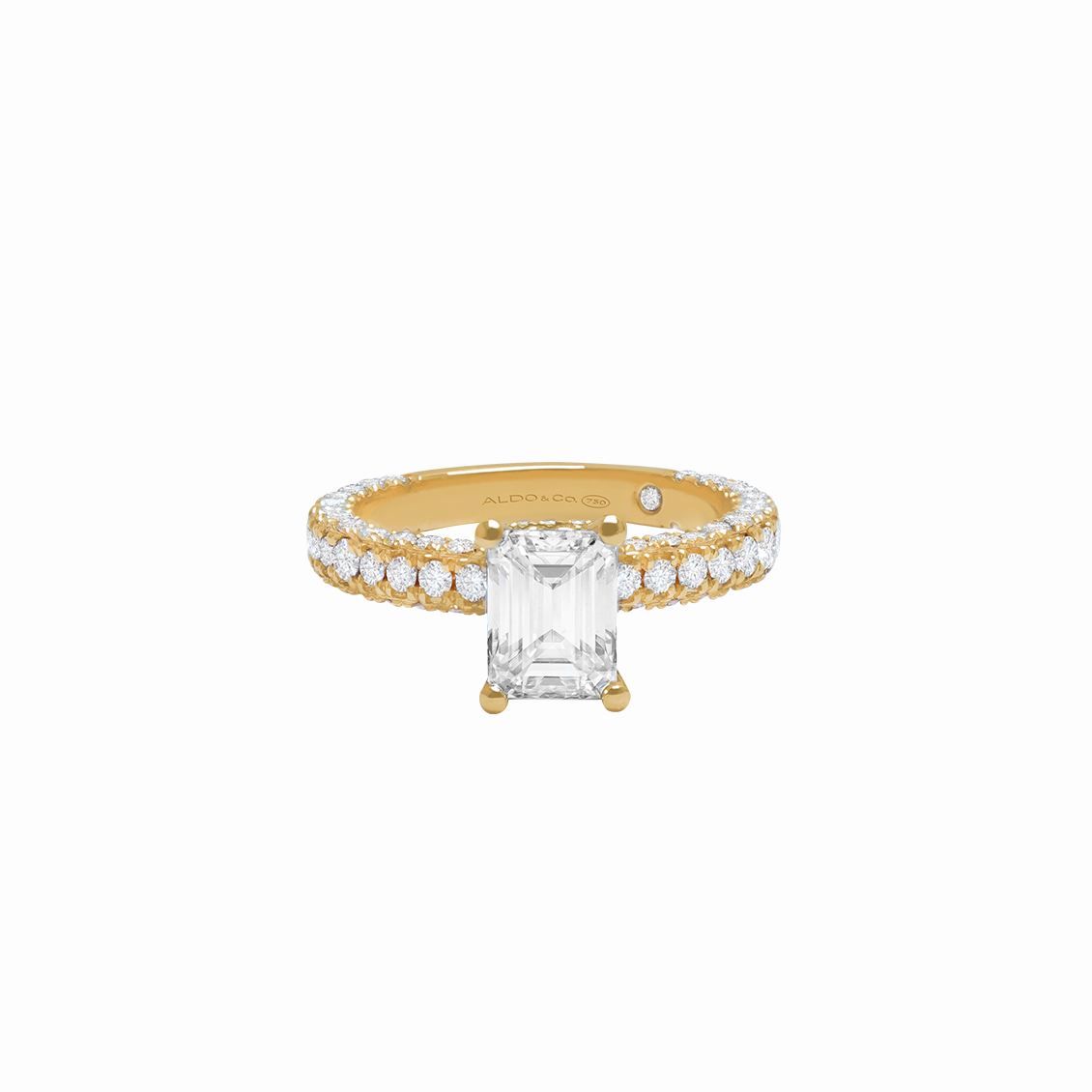 Anillo de compromiso en oro amarillo de 18K modelo Solitario premium con brillantes laterales e interno