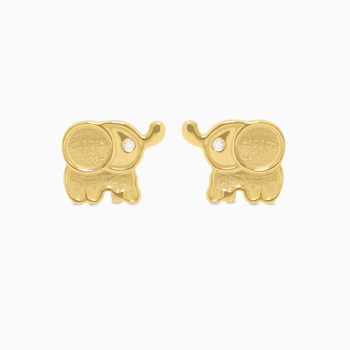 Aretes en oro amarillo de 18K elefantito con bajo relieve