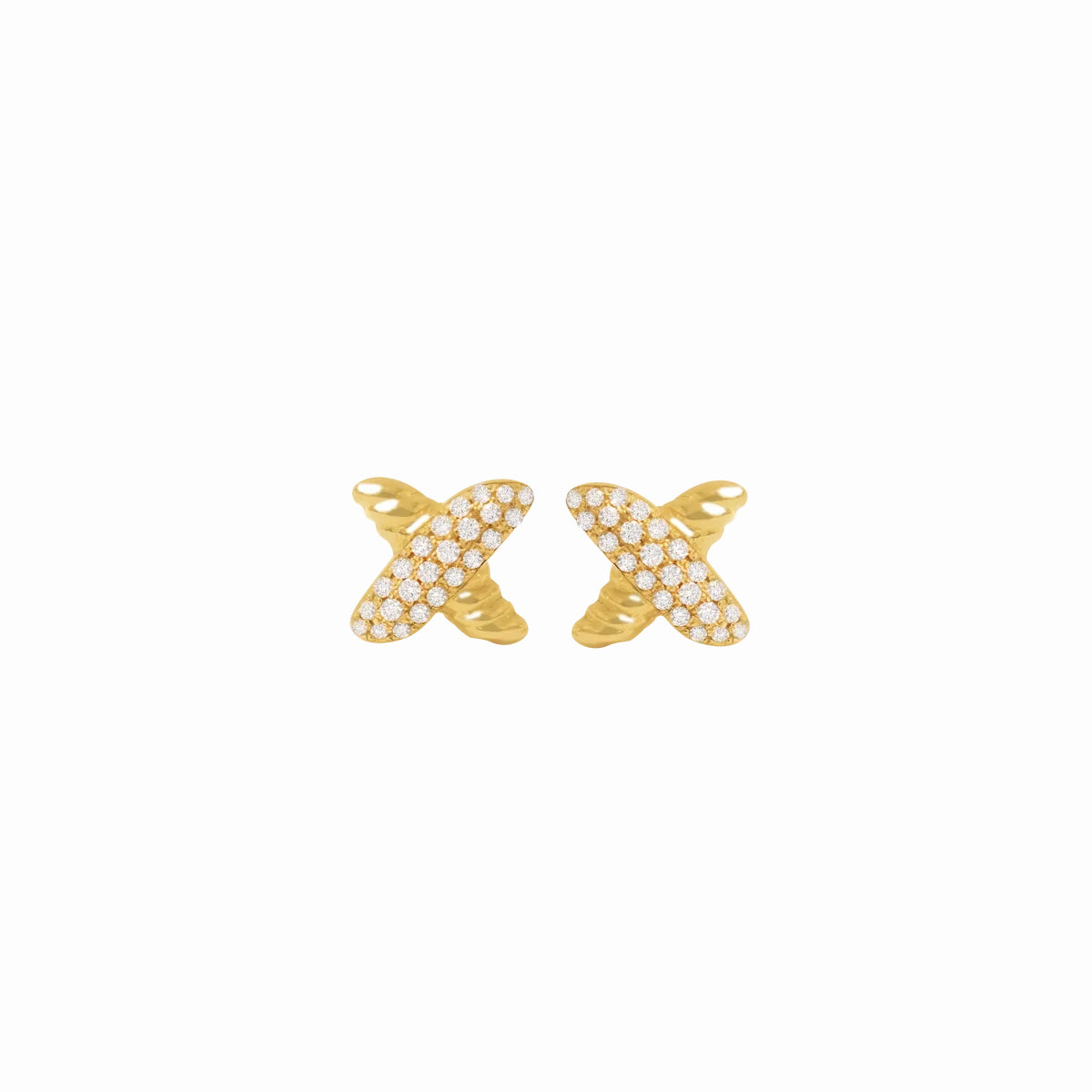 Aretes oro amarillo 18K forma de equis con brillantes