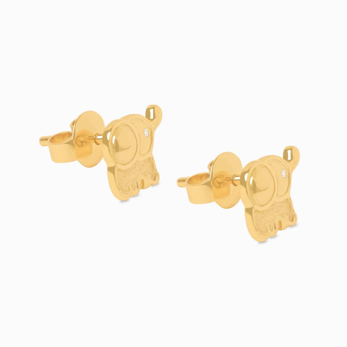 Aretes en oro amarillo de 18K elefantito con oreja bombeada