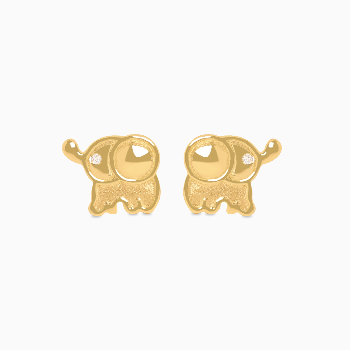 Aretes en oro amarillo de 18K elefantito con oreja bombeada